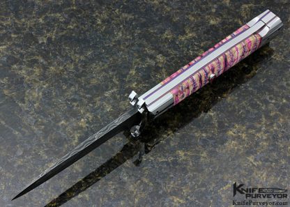 Paul Panak Custom Knife Pink  Damascus Lockback Dagger Automatic with Swing Guard - Image 5