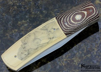 Stan Fujisaka Custom Knife Scrimshawed By Ron Luebke Jr Mokume Linerlock - Image 5