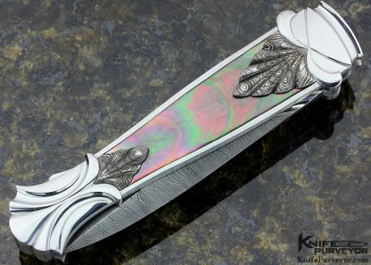 Wolfgang Loerchner Custom Knife Black Lip Tahitian Pearl with Fluted Damascus Lockback Dagger - Image 4