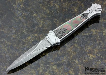 Wolfgang Loerchner Custom Knife Black Lip Tahitian Pearl with Fluted Damascus Lockback Dagger