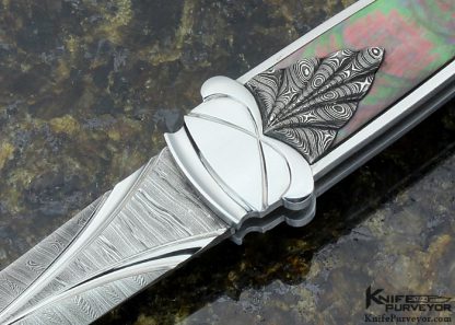 Wolfgang Loerchner Custom Knife Black Lip Tahitian Pearl with Fluted Damascus Lockback Dagger - Image 2