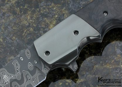 Jason Clark Custom Knife San Mai Damascus, Zirconium and Marbled Carbonfiber Flipper - Image 2