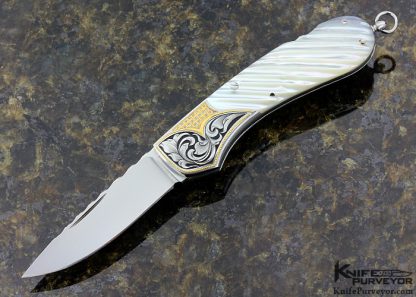 Joe Kious Custom Knife Fluted Mother of Pearl Lockback Engraved By Julie Warenski