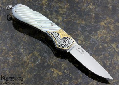 Joe Kious Custom Knife Fluted Mother of Pearl Lockback Engraved By Julie Warenski - Image 3