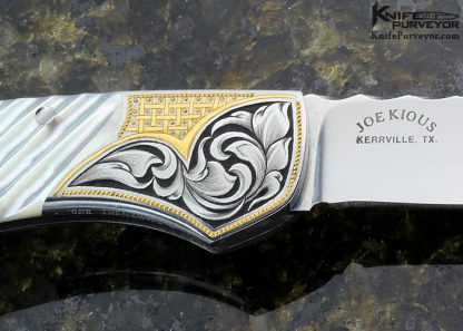 Joe Kious Custom Knife Fluted Mother of Pearl Lockback Engraved By Julie Warenski - Image 4