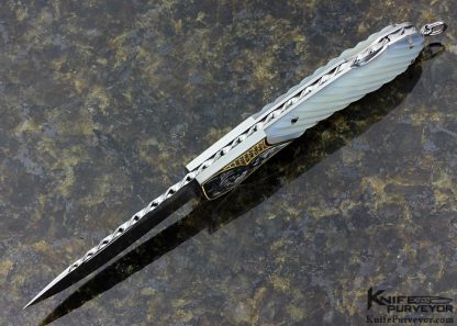 Joe Kious Custom Knife Fluted Mother of Pearl Lockback Engraved By Julie Warenski - Image 6