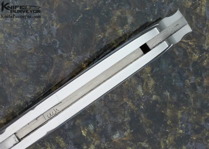 William Tuch Custom Knife Mother of Pearl Shell Interframe Fluted & Stippled Steel Lockback Folder - Image 6