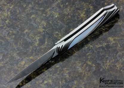 William Tuch Custom Knife Mother of Pearl Shell Interframe Fluted & Stippled Steel Lockback Folder - Image 5