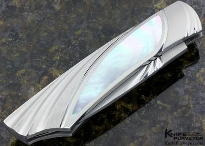 William Tuch Custom Knife Mother of Pearl Shell Interframe Fluted & Stippled Steel Lockback Folder - Image 3