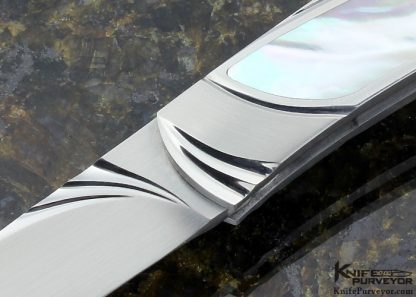 William Tuch Custom Knife Mother of Pearl Shell Interframe Fluted & Stippled Steel Lockback Folder - Image 2