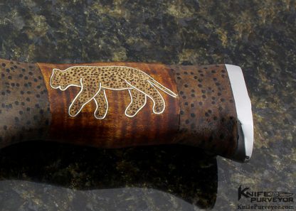 Jay Hendrickson Custom Knife M.S. Fine Silver Wire Inlaid "Cheetah & Water Buffalo" Curly Maple Sole Authorship Damascus Clip Point Hunter - Image 3