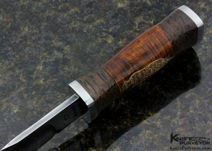 Jay Hendrickson Custom Knife M.S. Fine Silver Wire Inlaid "Cheetah & Water Buffalo" Curly Maple Sole Authorship Damascus Clip Point Hunter - Image 6