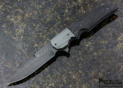 Jason Clark Custom Knife San Mai Damascus, Zirconium and Marbled Carbon Fiber Flipper