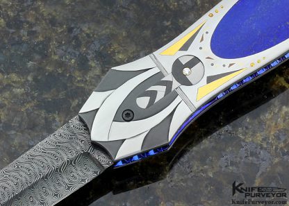 Joyce and Jim Minnick's Custom Knife: Art Deco Single Action Automatic Linerlock with Jerry Rados Turkish Twist Damascus and Lapis Lazuli Inlays - Image 2