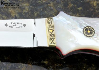 Takayuki Watanabe Custom Knife Engraved by Tim Halloran Mother of Pearl NY Special - Image 2