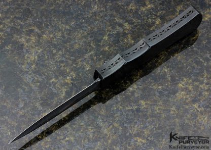 Paul Panak Custom Knife OTF Damascus with Triple Black Lip Tahitian Pearl Shell Inlays Razor - Image 7