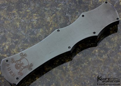 Paul Panak Custom Knife OTF Damascus with Triple Black Lip Tahitian Pearl Shell Inlays Razor - Image 4