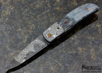 Rick Eaton Custom Knife "Puzzle Piece" Mammoth & Mosaic Damascus Linerlock