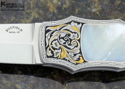 Jack Busfield Custom Knife Mother of Pearl Shell Interframe Dagger Engraved by Jere Davidson - Image 2