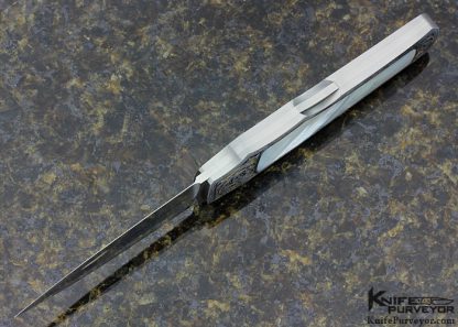 Jack Busfield Custom Knife Mother of Pearl Shell Interframe Dagger Engraved by Jere Davidson - Image 4