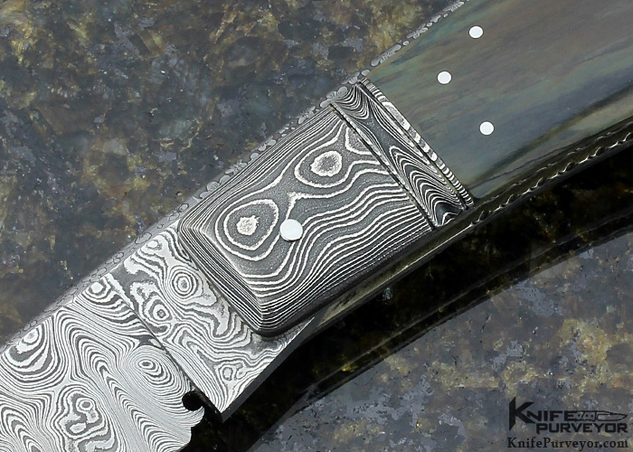 Jim Schmidt Custom Knife Sole Authorship Damascus & Crown Stag Lockback  Folder Signed (Schmidt 7/1/81 Grendell #24) - Knife Purveyor