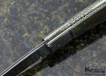 Jim Schmidt Custom Knife Sole Authorship Damascus and Mastodon Lockback Signed Schmidt 2/24/92 #150 "Old Tooth" - Image 8