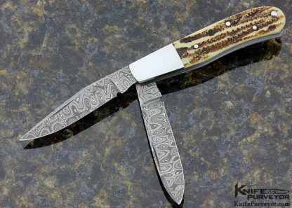 Warren Osborne Custom Knife Prototype 2 Bladed Slip Joint with Jigged Bone and Devin Thomas Damascus