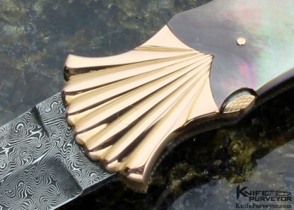 Ken Steigerwalt Custom Knife 18Kt Rose Gold, Black Lip Tahitian Pearl Shell & Jerry Rados "Turkish Twist" Damascus Automatic - Image 2