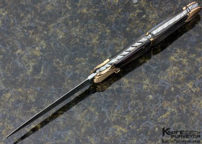 Ken Steigerwalt Custom Knife 18Kt Rose Gold, Black Lip Tahitian Pearl Shell & Jerry Rados "Turkish Twist" Damascus Automatic - Image 7