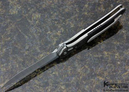 Daniel Galloway Custom Knife Blue Sparkled Marbled Carbon Fiber "Mongoose" Bolster Lock Flipper - Image 4