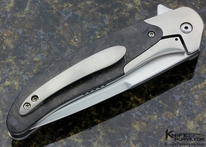 Daniel Galloway Custom Knife Blue Sparkled Marbled Carbon Fiber "Mongoose" Bolster Lock Flipper - Image 6