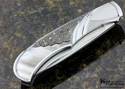 Wolfgang Loerchner Custom Knife Carved & Fluted Damascus with Pearl Lockback - Image 3