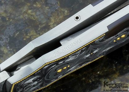 Warren Osborne Custom Knife Julie Warenski Engraved Blacklip Tahitian Pearl Shell Lockback Automatic - Image 7