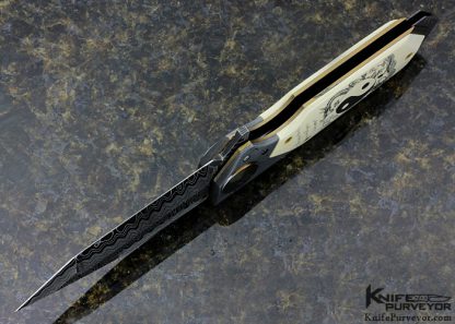 Allen Elishewitz Custom Knife "Bruce Lee" Scrimshawed by Gary Williams "Garbo" Damascus Automatic - Image 8