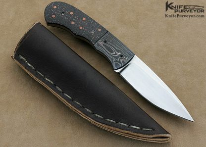 Aaron Frederick Custom Knife Fixed Blade Sole Authorship Damascus Lightning Strike Carbon Fiber with Copper Inlays - Image 4