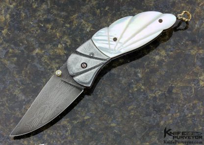 Al Dippold Custom Knife Sole Authorship Damascus & Fluted Mother of Pearl with Gold