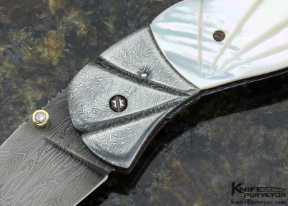 Al Dippold Custom Knife Sole Authorship Damascus & Fluted Mother of Pearl with Gold - Image 2