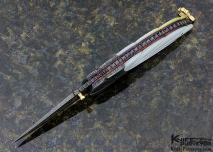 Al Dippold Custom Knife Sole Authorship Damascus & Fluted Mother of Pearl with Gold - Image 4