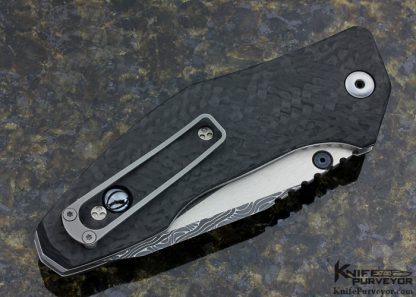 Alan Elishewitz Custom Knife Chad Nichols Damascus & Carbon Fiber "Saboteur" Linerlock - Image 3