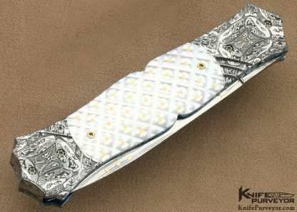 Anders Hedlund Custom Knife Damascus & Piqued Mother of Pearl Shell Linerlock - Image 3