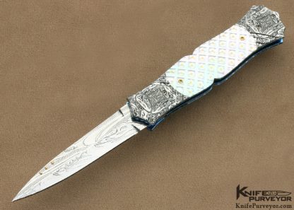 Anders Hedlund Custom Knife Damascus & Piqued Mother of Pearl Shell Linerlock