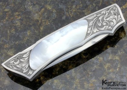 Andy Shinosky Custom Knife Sole Authorship Engraved Mother of Pearl Interframe Lockback - Image 3