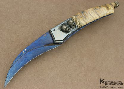 Arthur Whale Custom Knife Chad Nichols Steel with 4 Silver Skulls with 22 Kt. Gold Plated Spacer Linerlock