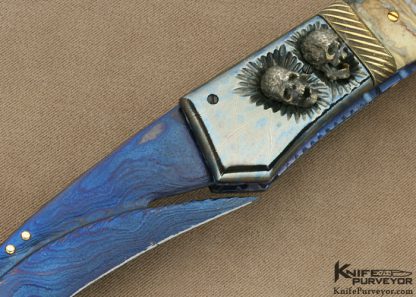 Arthur Whale Custom Knife Chad Nichols Steel with 4 Silver Skulls with 22 Kt. Gold Plated Spacer Linerlock - Image 2