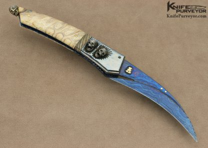 Arthur Whale Custom Knife Chad Nichols Steel with 4 Silver Skulls with 22 Kt. Gold Plated Spacer Linerlock - Image 3