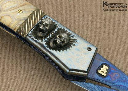 Arthur Whale Custom Knife Chad Nichols Steel with 4 Silver Skulls with 22 Kt. Gold Plated Spacer Linerlock - Image 4