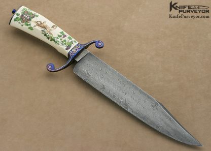 Bailey Bradshaw Custom Knife Sole Authorship Engraved Damascus Bowie Scrimshawed by Sandra Brady - Image 5