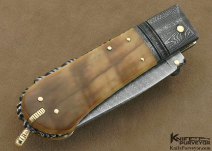 Barry Davis Custom Knife Sole Authorship Damascus Lockback with 14Kt Gold Pins, Bale & Toothpick - Image 3