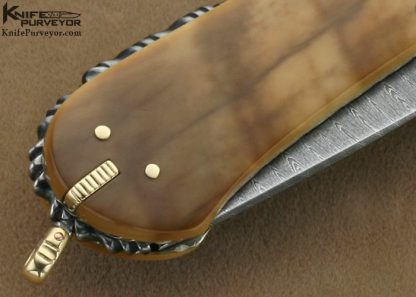 Barry Davis Custom Knife Sole Authorship Damascus Lockback with 14Kt Gold Pins, Bale & Toothpick - Image 5