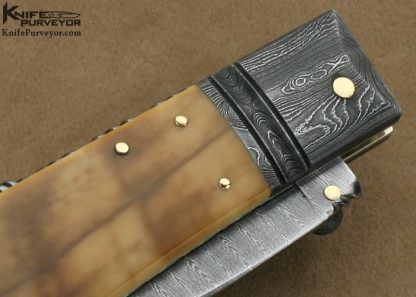 Barry Davis Custom Knife Sole Authorship Damascus Lockback with 14Kt Gold Pins, Bale & Toothpick - Image 4